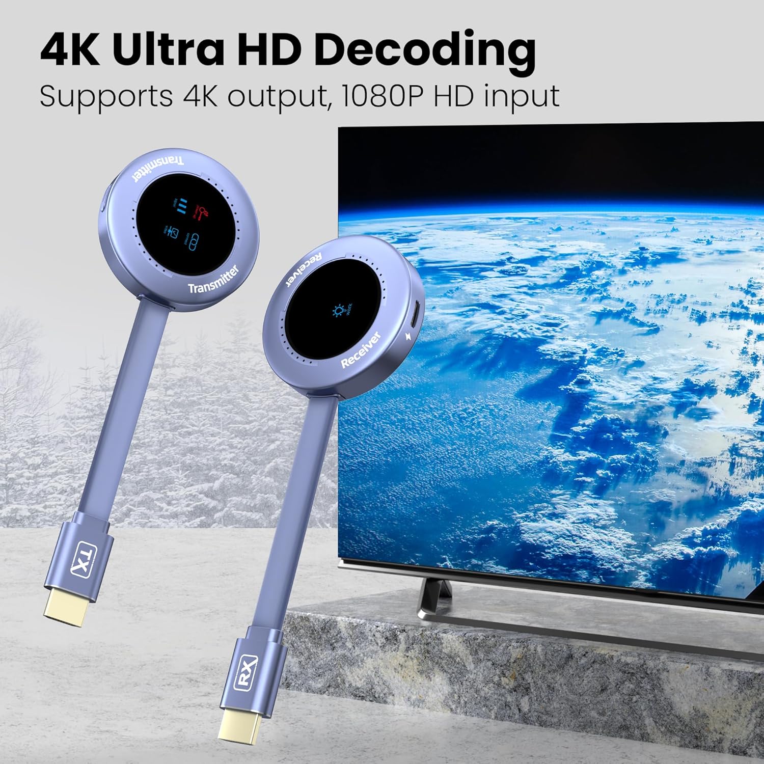 Wireless HDMI Transmitter and Receiver, HD Extender Plug & Play Portable 2.4G/5G with LED Screen Wireless HDMI Kit for Streaming Video and Audio to Monitor from Laptop/PC/TV Box/Projector