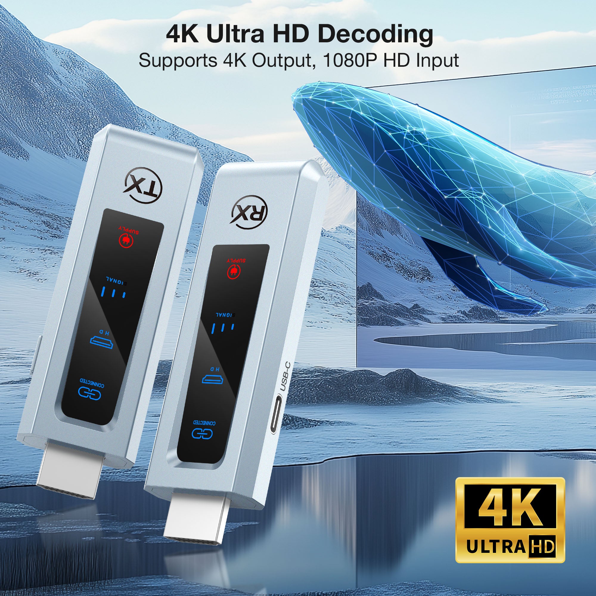 Wireless HDMI Transmitter and Receiver, HD Extender Plug & Play Portable 2.4G/5G with LED Screen Wireless HDMI Kit for Streaming Video and Audio to Monitor from Laptop/PC/TV Box/Projector