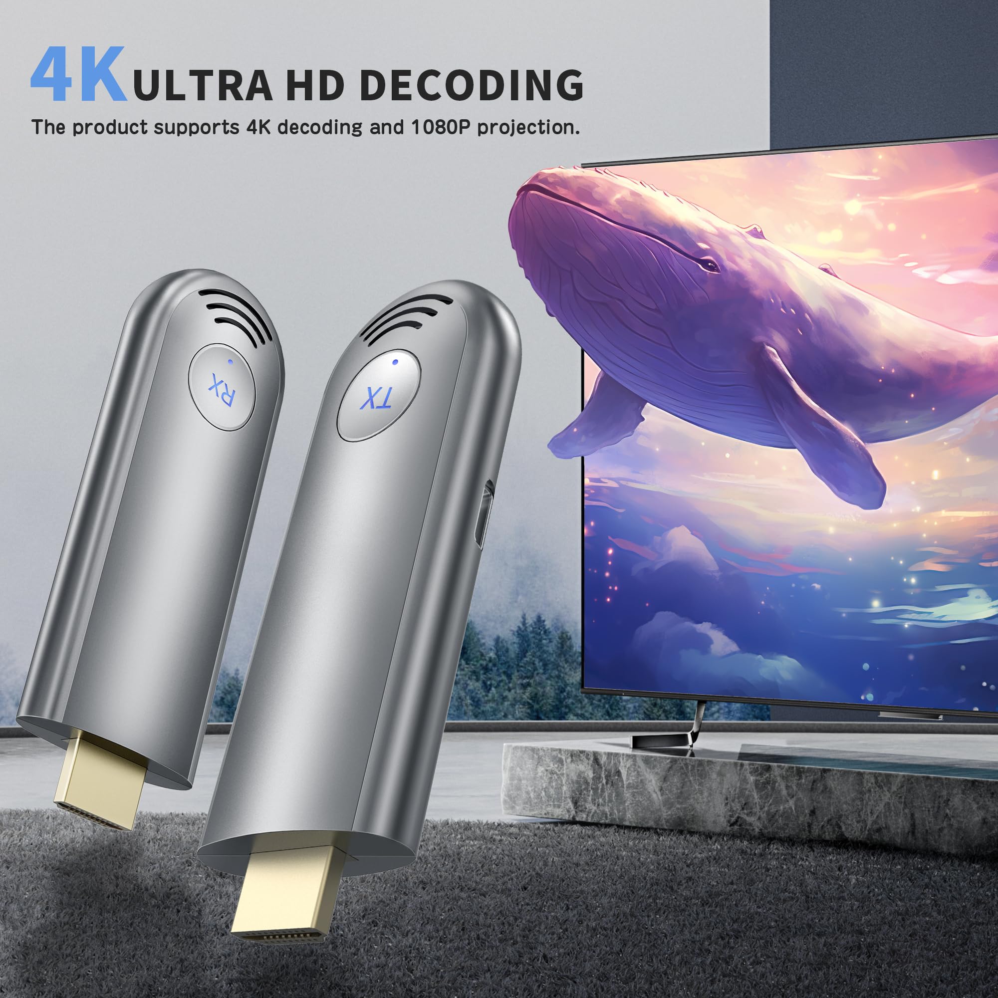 Wireless HDMI Transmitter and Receiver, Plug & Play Portable 2.4G/5G Wireless HDMI Extender Kit for Streaming Video and Audio to Monitor from Laptop/PC/TV Box/Projector
