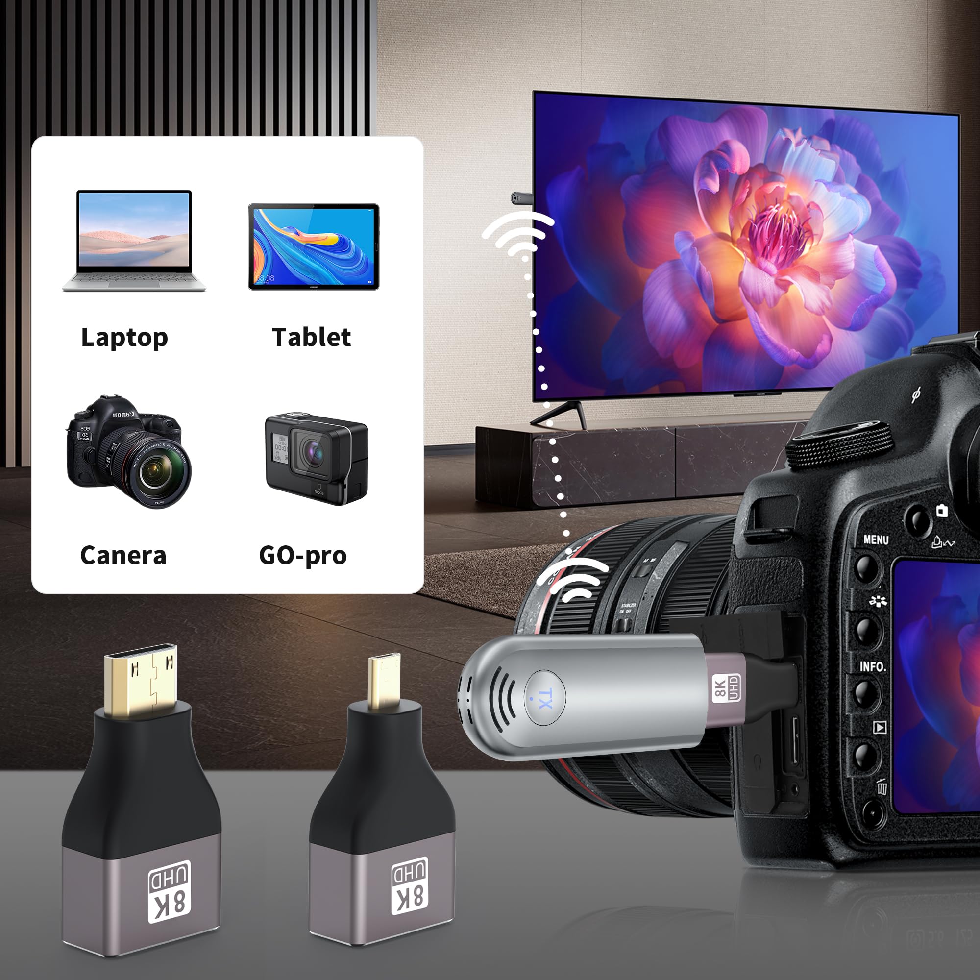Wireless HDMI Transmitter and Receiver, Plug & Play Portable 2.4G/5G Wireless HDMI Extender Kit for Streaming Video and Audio to Monitor from Laptop/PC/TV Box/Projector